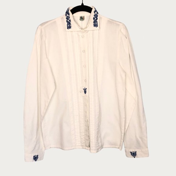 Gossl Tops - Vintage Gossl Germany Hand Embroidered White Button Down Shirt Blue 38 S